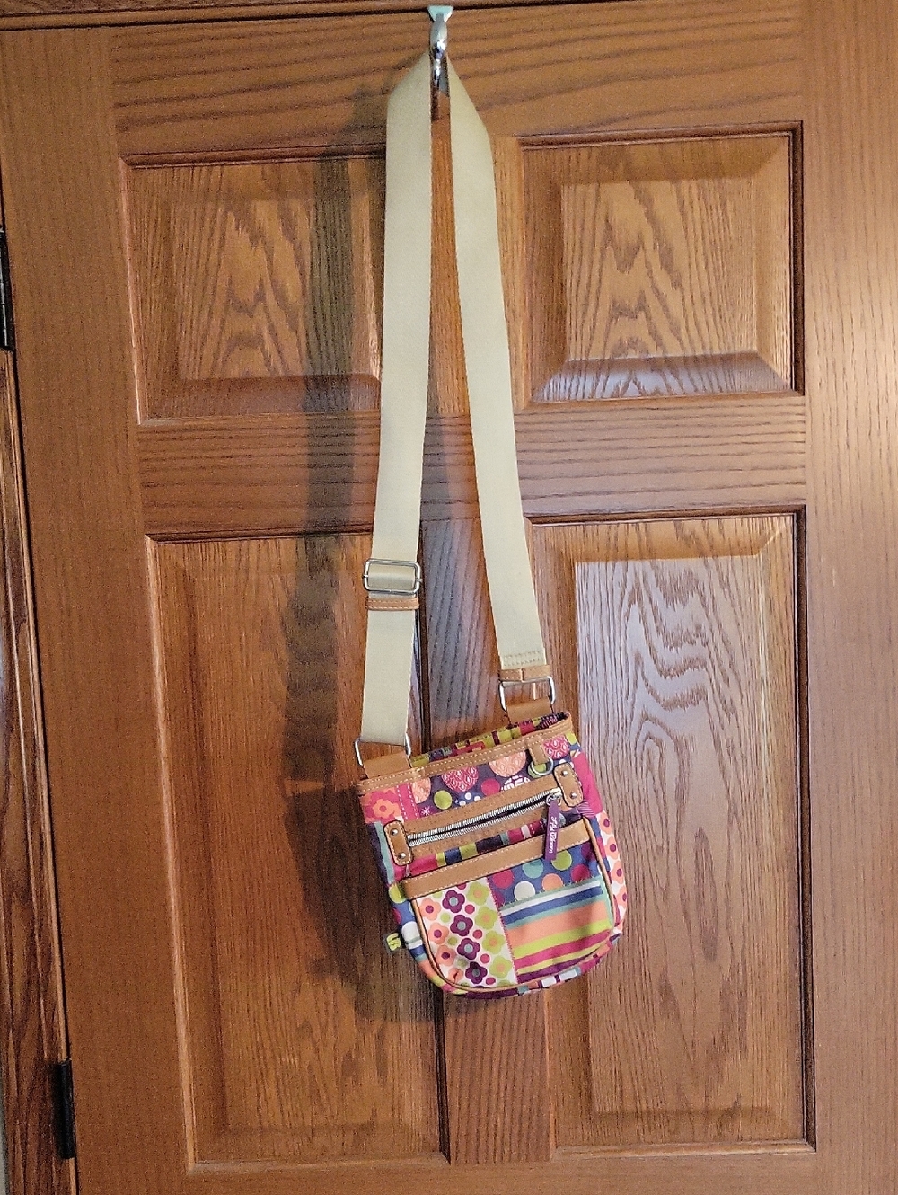 Lily Bloom Multicolor Stripe & Floral Crossbody with Cream Strap